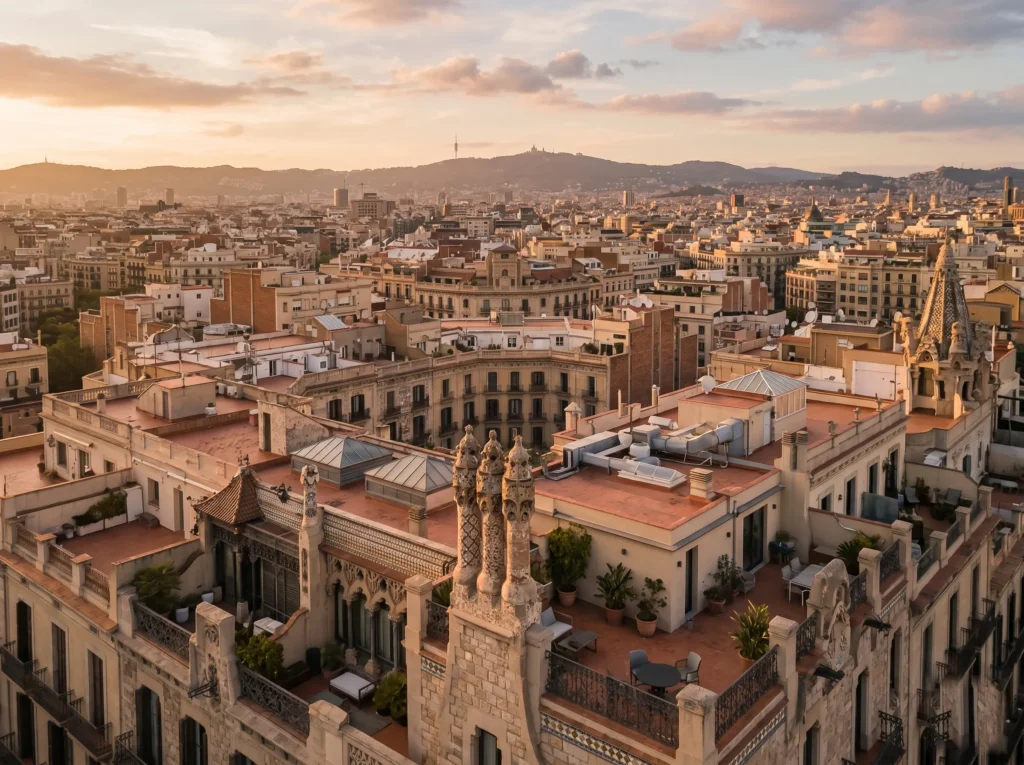 Modernista facades and Eixample rooftops in central Barcelona
