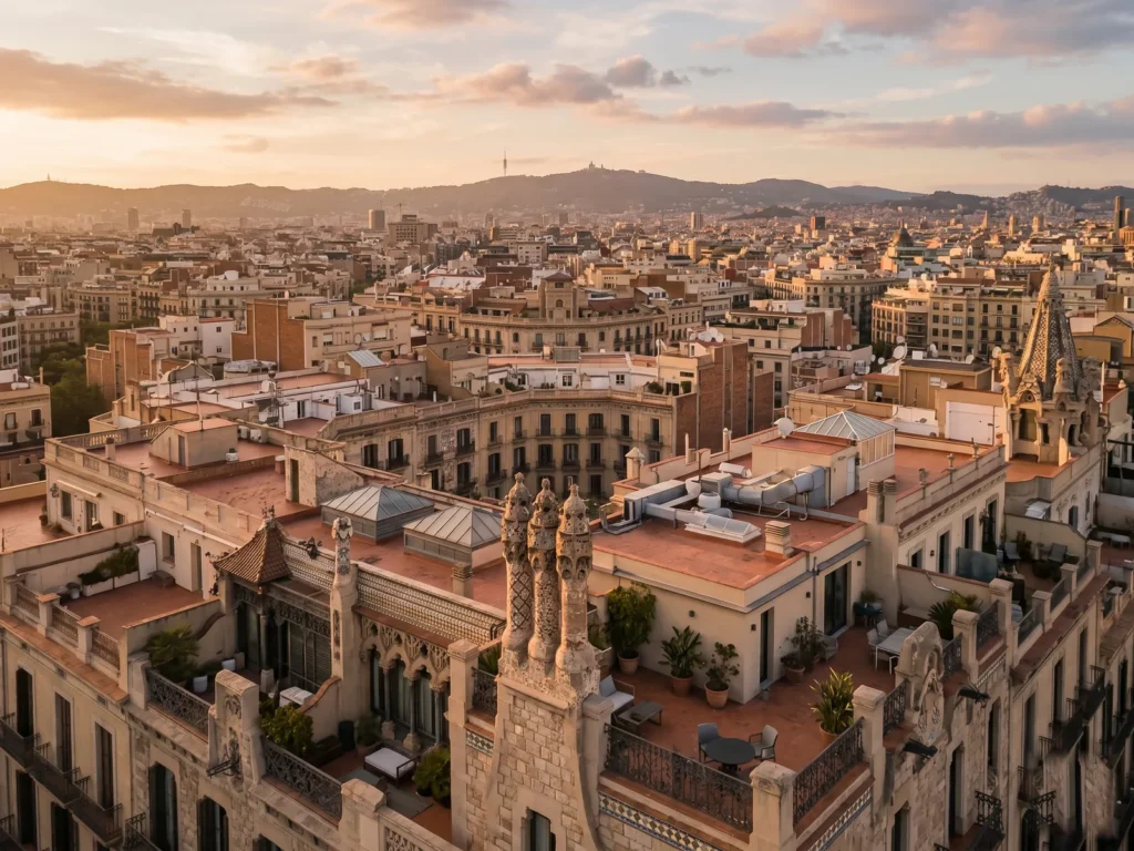 Modernista facades and Eixample rooftops in central Barcelona